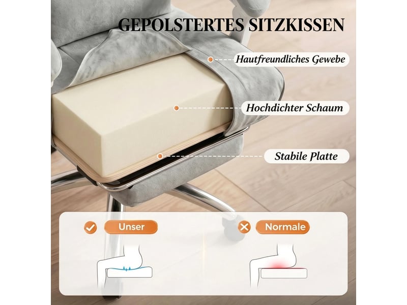  Chaise de bureau ergonomique inclinable jusqu’à 155° avec repose-pieds - lpospi - hauteur réglable, velours gris  - Conforama E