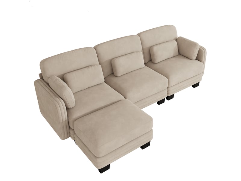 Canapé d’angle modulable 3 places 253x143x88 cm en chenille café clair - Conforama A