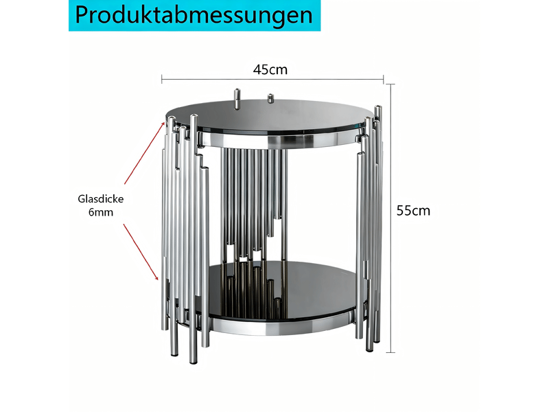  Table basse ronde avec 2 niveaux de rangement, structure en acier inoxydable, pour salon, 56,5 × 51 × 27 cm  - Conforama D