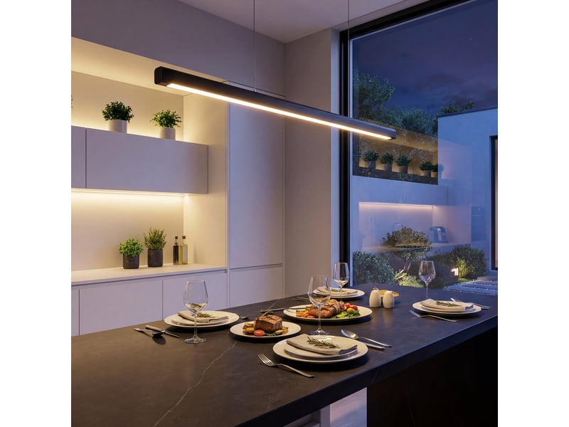  Suspension led noire dimmable avec télécommande, température réglable, 114 cm pour table à manger et îlot de cuisine  - Conforama B