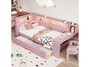 Lit gigogne 90x200 cm <strong>MERAX</strong>  <strong>lit enfant rose</strong> coloris rose