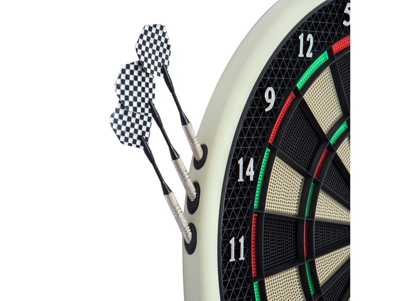  Cible de fléchettes électronique 44 x 50 cm noire en plastique, écran lcd, 18 jeux et 6 fléchettes  - Conforama D