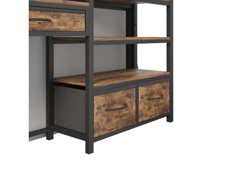  Lit mezzanine 90 × 200 cm, métal, bureau, étagères, tiroirs tissu, rideau, espace jeux sous le lit, éclairage led, noir  - Conforama E