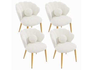 Lot de 4 chaises de salle à manger dossier coquillage en tissu teddy blanc, pieds dorés