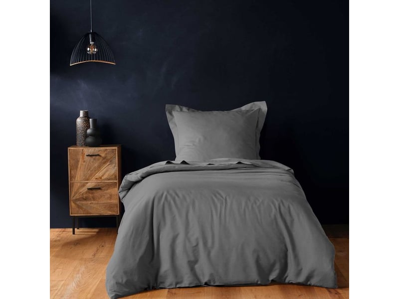  Housse de couette 1 personne 140 x 200 cm uni 57 fils lina anthracite  - Conforama A