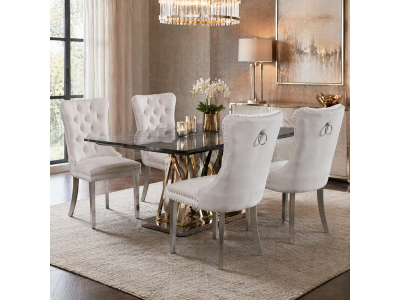  Lot de 2 chaises de salle à manger en velours beige et chromé  - Conforama D