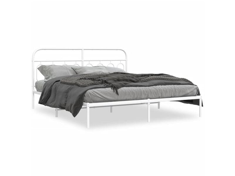  Lit double- lit adulte -  cadre de lit métal sans matelas et tête de lit blanc 160x200 cm  - Conforama A