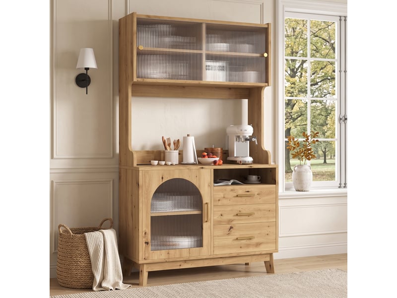 Buffet haut avec rangements et prises usb-a et usb-c pour cuisine en panneaux de particules 100,5×40×178 cm bois - Conforama C