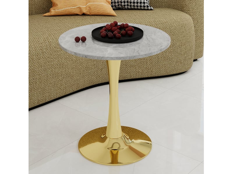  Table basse ronde 77.5x77.5x15.5 cm en marbre artificiel doré  - Conforama D