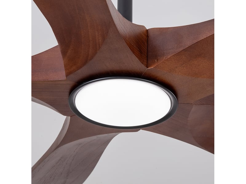 Ventilateur de plafond avec éclairage 176x176x31 cm, 5 pales en bois, 6 vitesses, noyer et noir  - Conforama D