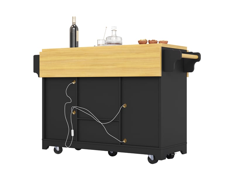 Desserte de cuisine noire à led rgb, plateau double rabattable, rangement, casier à vin et roulettes - Conforama D