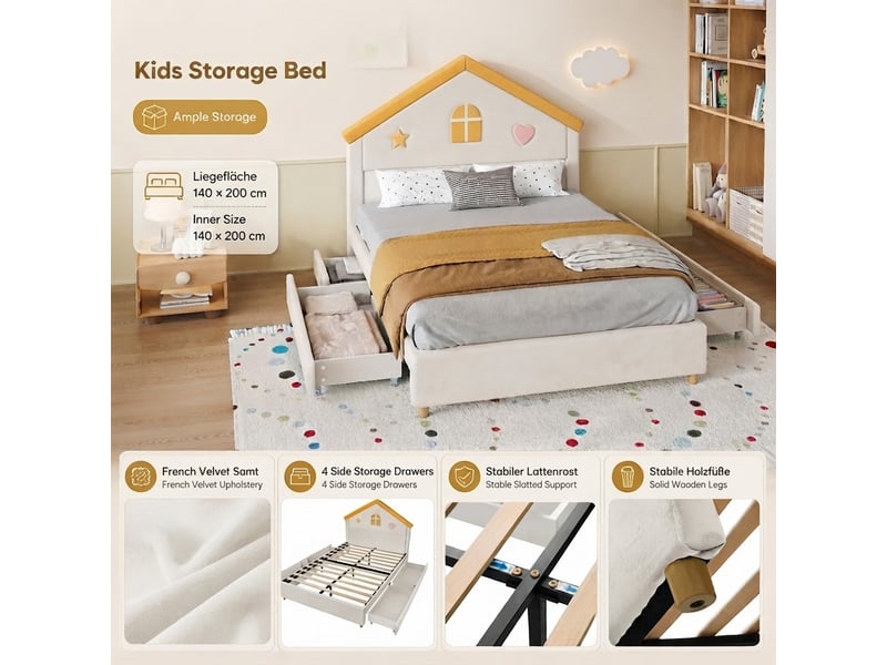  Lit jeune, 140x200 cm, ports de charge, rangement intégré, beige cao-N622T326012W-conf-NEW - Conforama W
