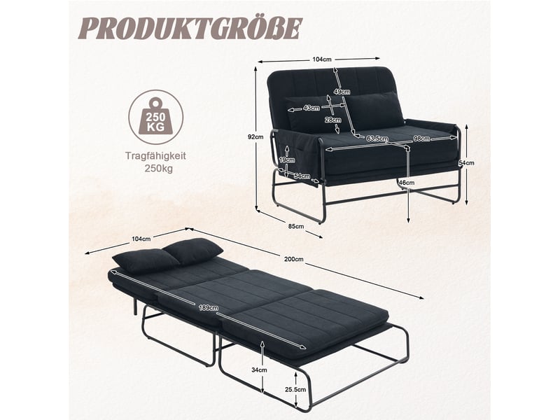 Canapé-lit 2 places 104x85x92 cm convertible métal noir sans matelas - Conforama E