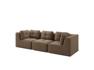 Canapé d'angle modulable 3 places, canapé salon moderne sans cadre, revêtement velours côtelé marron, structure stable et confortable