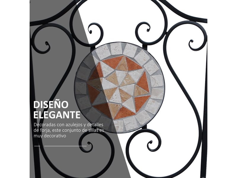 Lot de 2 chaises de jardin pliantes style bistro, assise mosaïque, métal, charge maximale 120 kg, 50 x 40 x 94,5 cm, noir - Conforama E
