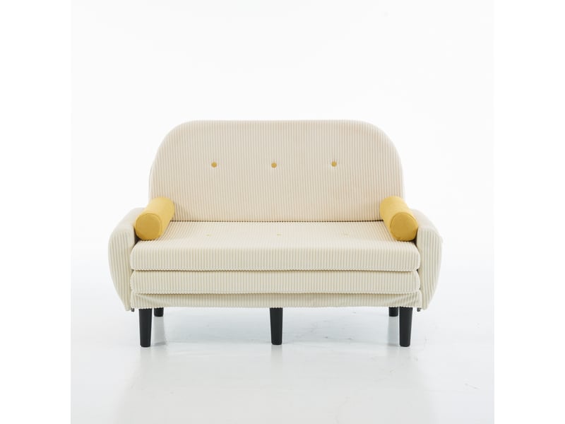 Fauteuil relax convertible avec coffre de rangement, canapé lit 2 places en tissu côtelé ivoire pour salon moderne - Conforama A