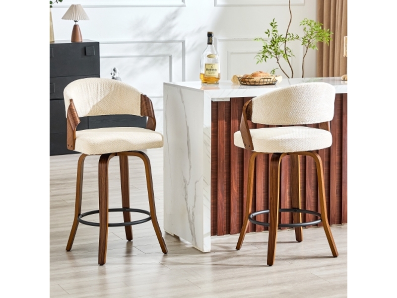  Ensemble de 2 tabourets de bar avec dossier - hauteur 95 cm, piètement bois, housse en lin, sans table  - Conforama B