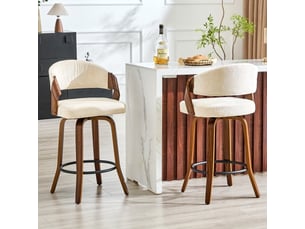 Ensemble de 2 tabourets de bar avec dossier - hauteur 95 cm, piètement bois, housse en lin, sans table