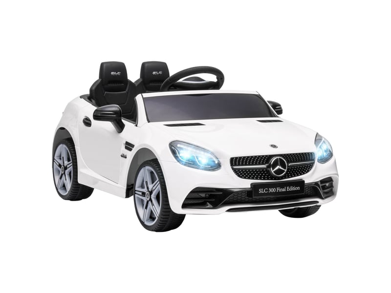  Voiture électrique pour enfants, avec phares led, ceinture de sécurité, klaxon, musique, vitesse de 3 à 5 kmh, blanche, 107 x 62,5 x 44 cm  - Conforama A