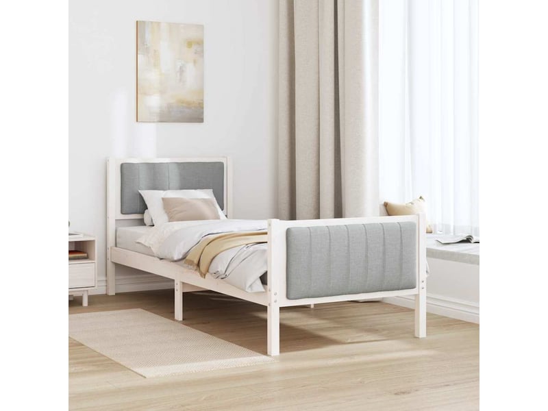 Lit simple- lit adulte -  cadre de lit blanc et gris clair 80 x 200 cm bois massif en pin  - Conforama C