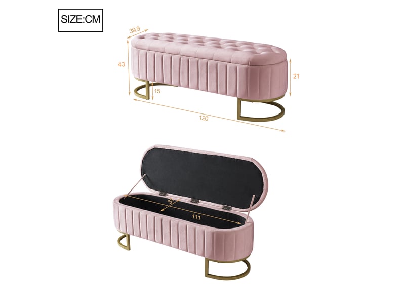  Banc coffre de rangement en velours rose et pieds métal 120 cm N623P410737H - Conforama C
