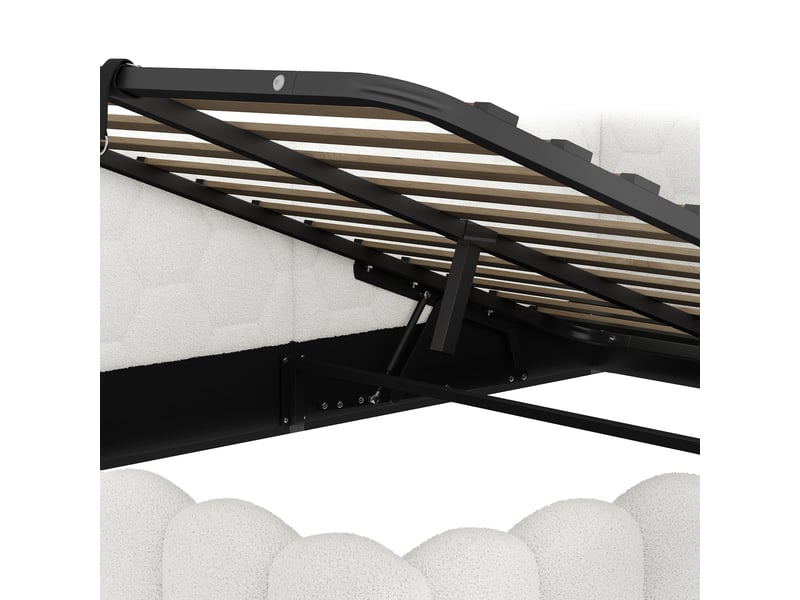 Lit daybed blanc 140x200 cm avec coffre hydraulique, led, usb et usb-c, sommier inclus - Conforama E