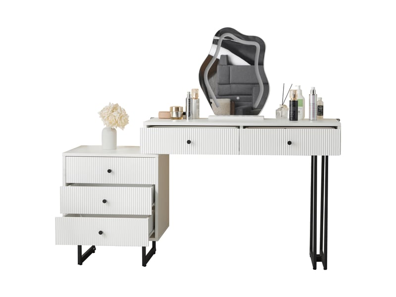  Coiffeuse avec miroir led, plateau extensible, éclairage 3 couleurs, blanc 100 cm  - Conforama A