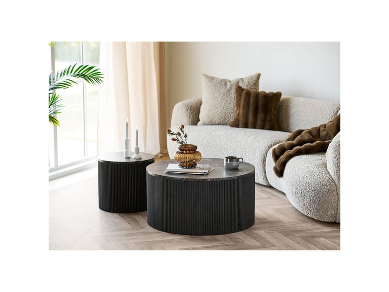  Table d'appoint rota effet marbre marron foncé avec base cannelée ø45 cm  - Conforama E