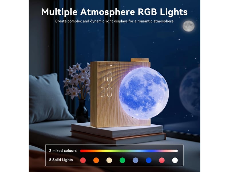  Réveil et veilleuse enfant avec simulateur d'aube - réveil lumineux avec 15 sonneries, fonction snooze,8 couleurs rgb, 10 sons naturels avec minuterie  - Conforama B