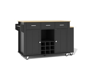 Îlot de cuisine avec plan extensible 3 tiroirs et roulettes noir et chêne