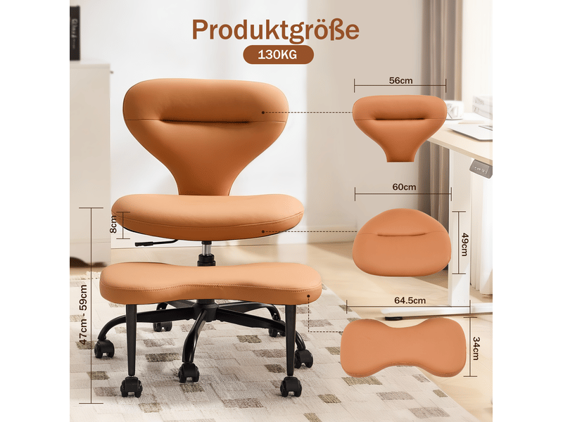  Chaise de bureau 67x80x84 cm réglable avec repose-pieds orange  - Conforama D