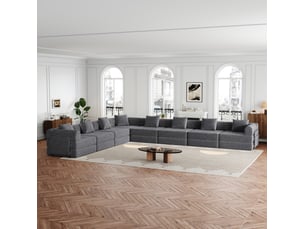 Canapé convertible modulable 274 x 183,8 x 69,8 cm gris en chenille, 6 places, rangement accoudoir