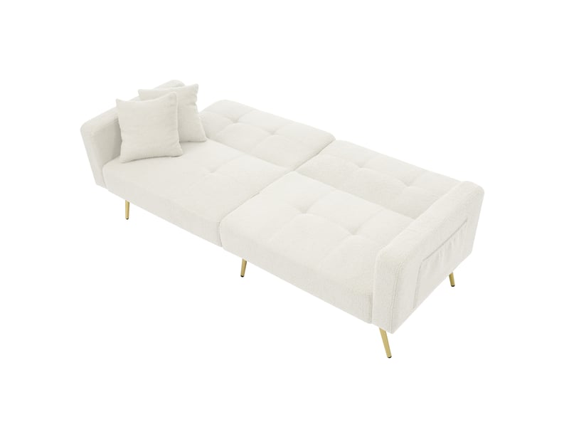Canapé convertible droit 2 places moderne - avec rangement et garnissage mousse - sherpa blanc - Conforama A
