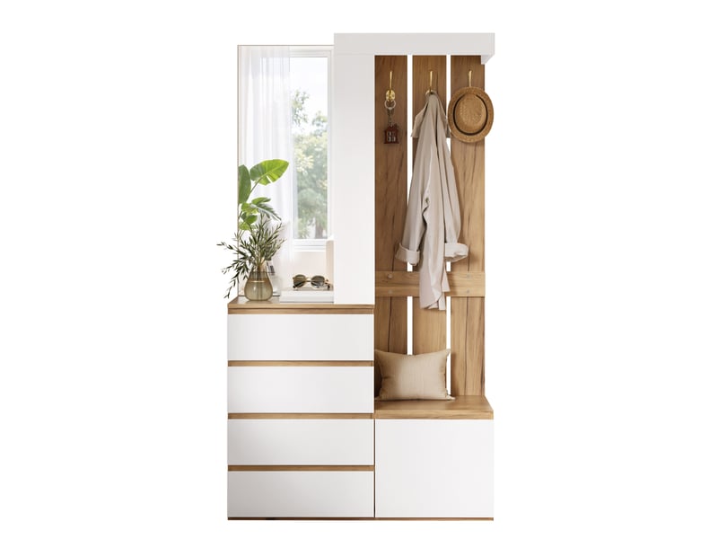  Portemanteau avec banc et rangement blanc et bois naturel  - Conforama R