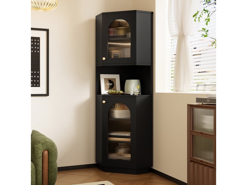 Armoire d'angle salle de bains avec bandeau lumineux noir 45 x 45 x 166.5 cm N656P350897B - Conforama D