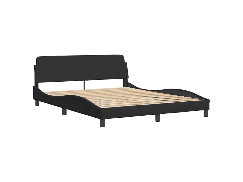 Lit double- lit adulte - cadre de lit sans matelas noir 160x200 cm velours - Conforama C