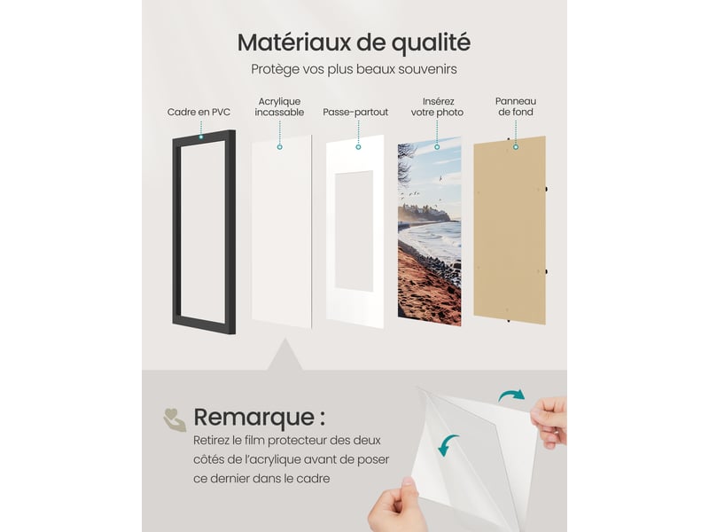  Cadres photo lot de 3 en pvc, décoration d'intérieur, 32 x 22 x 1,5 cm, noir  - Conforama E