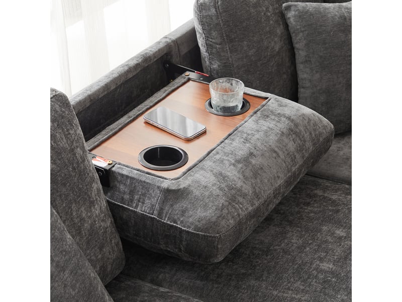  Canapé d'angle convertible ,4 places avec tabouret, lampe de lecture,205×205×85cm,gris  - Conforama E