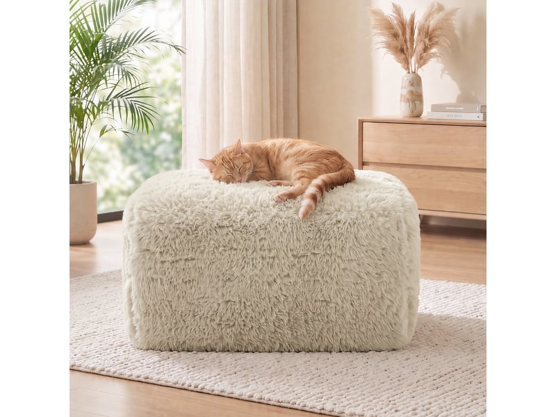 Pouf aviana en tissu moelleux, beige clair, siège d’appoint confortable  - Conforama E