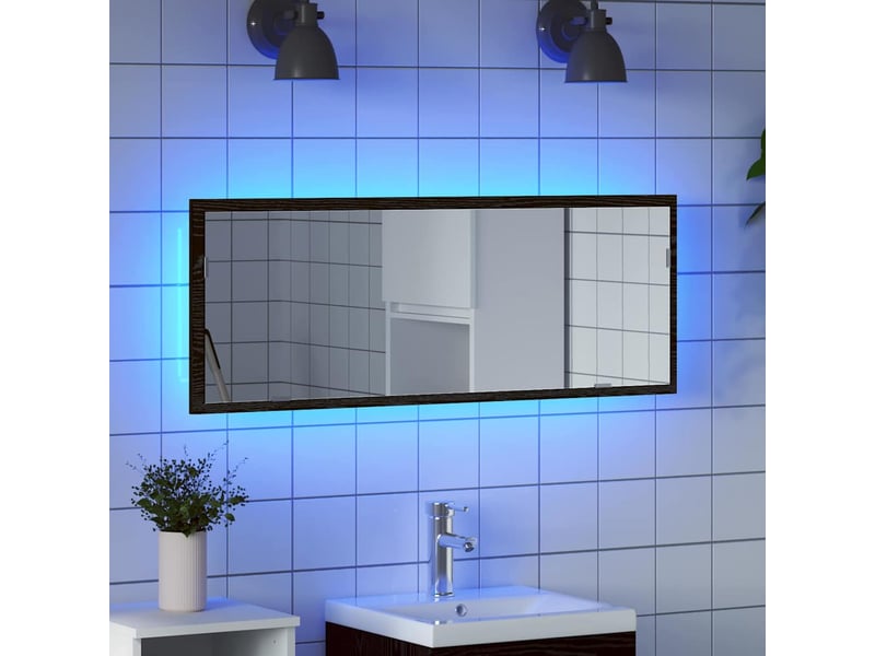 Miroir de salle de bain, miroir de toilette led chêne noir 100 x 8,5 x 37 cm verre cf62562  - Conforama D