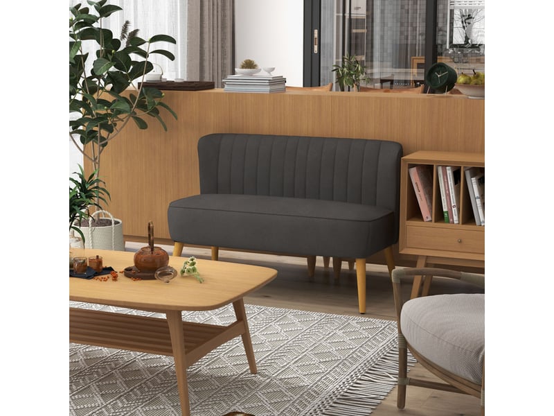  Canapé 2 places 117 x 56,5 x 77 cm gris foncé en polyester, mousse avec ressorts et dossier souple  - Conforama B