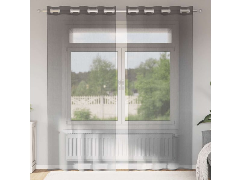  Lot de 2 rideaux en voile, voilages avec œillets gris foncé 140x225 cm cf44365  - Conforama B