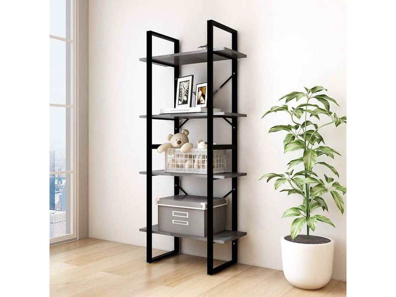 Bibliothèque à 4 niveaux, armoire à livres gris 60x30x140 cm bois de pin massif  - Conforama B