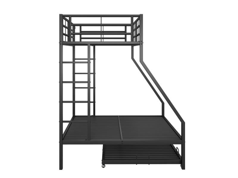 Lit superposés 3 places 90140x200 cm avec 1 lit gigogne 90x190 cm avec sommiers, 120kg, métal, noir - Conforama R