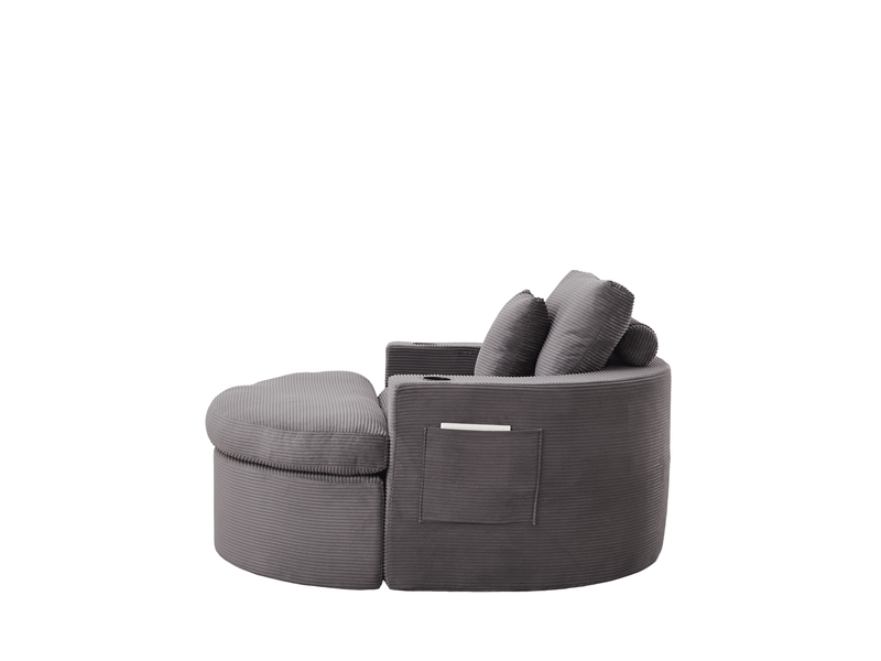 Fauteuil lounge rond xxl sans cadre avec pouf, rangement et porte-gobelet - Conforama D