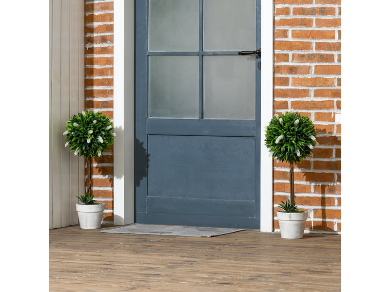  Lot de 2 plants de lavande artificiels, 60 cm de haut, avec pot et mousse artificielle, blancs  - Conforama C