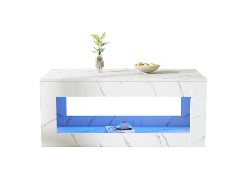  Table basse moderne à led, table basse de salon, table d'appoint, table de salon, table basse laquée brillante avec télécommande, grande table basse imitation marbre (blanche)  - Conforama A