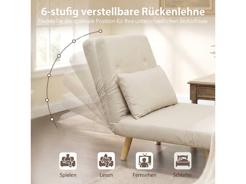  Fauteuil convertible 3 en 1 inclinable tissu effet velours beige  - Conforama E