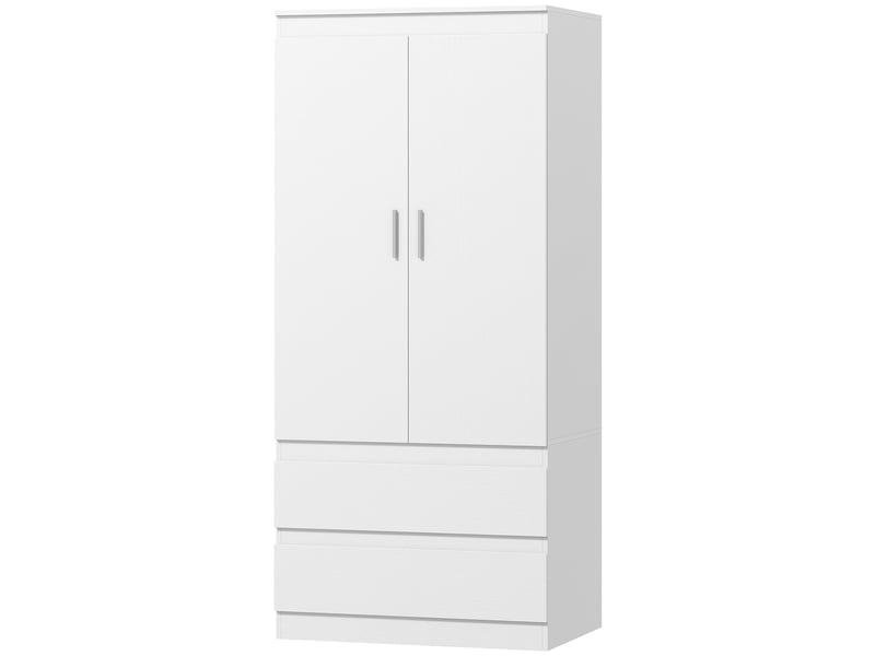  Armoire de chambre à coucher avec 2 portes, 2 tiroirs, 3 compartiments, en bois, blanche  - Conforama B