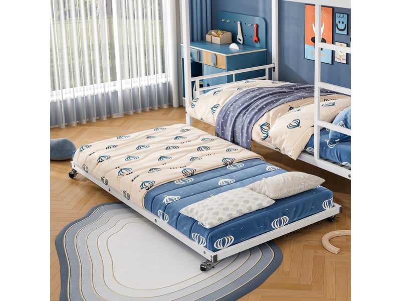  Lit superposé en fer avec lit gigogne 90x200 cm et 90x190 cm blanc métal pour enfants et adolescents evarich - Conforama B